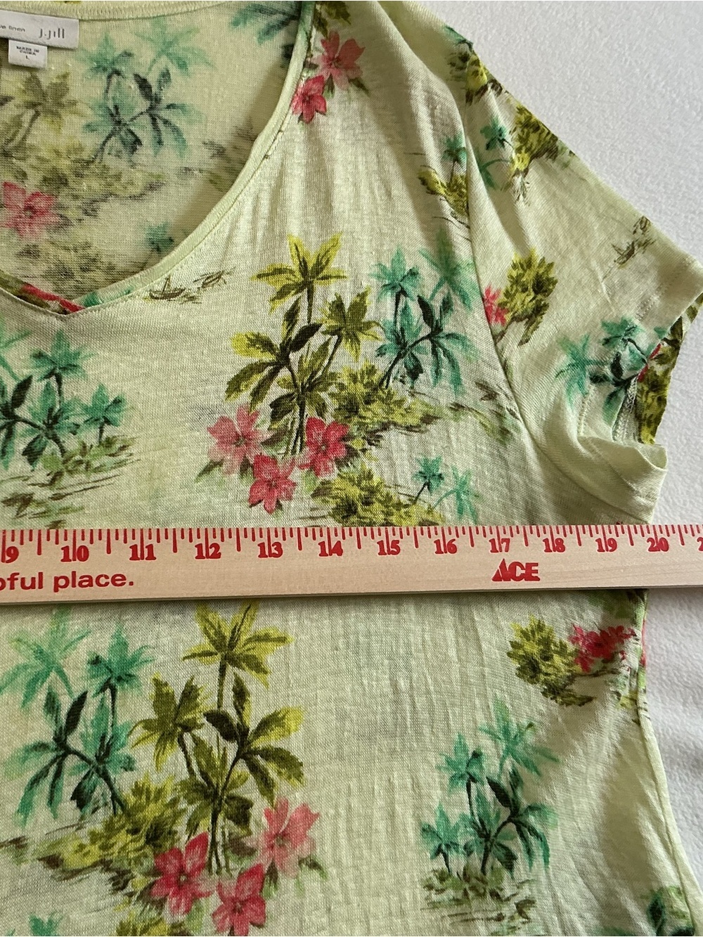 J Jill 100% Linen Tropical Floral Top Short Sleeve Coral Pink Women's L - Picture 5 of 11